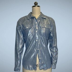 Vintage Blue Metallic Button Down Shirt